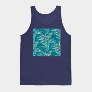 Teal Funky Leaves Tank Top